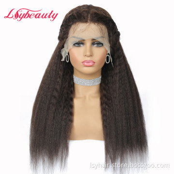 Lsy Mongolian Kinky Straight Wigs Lace Front Human Hair Cabelos HD Transparent Full Lace Kinky Straight Wig Units For Sale